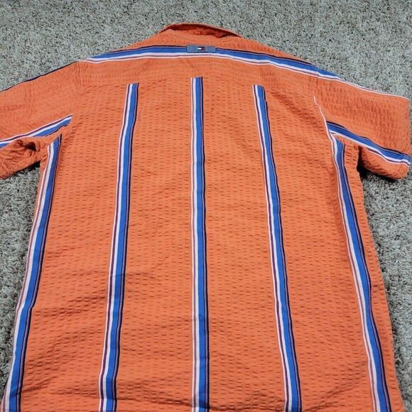 Tommy Hilfiger Shirt Mens Large Orange Seersucker Short Sleeve Striped Button Up - Picture 6 of 8